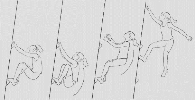 Mädchen klettert an einem Seil in vier aufeinanderfolgenden Bildern.